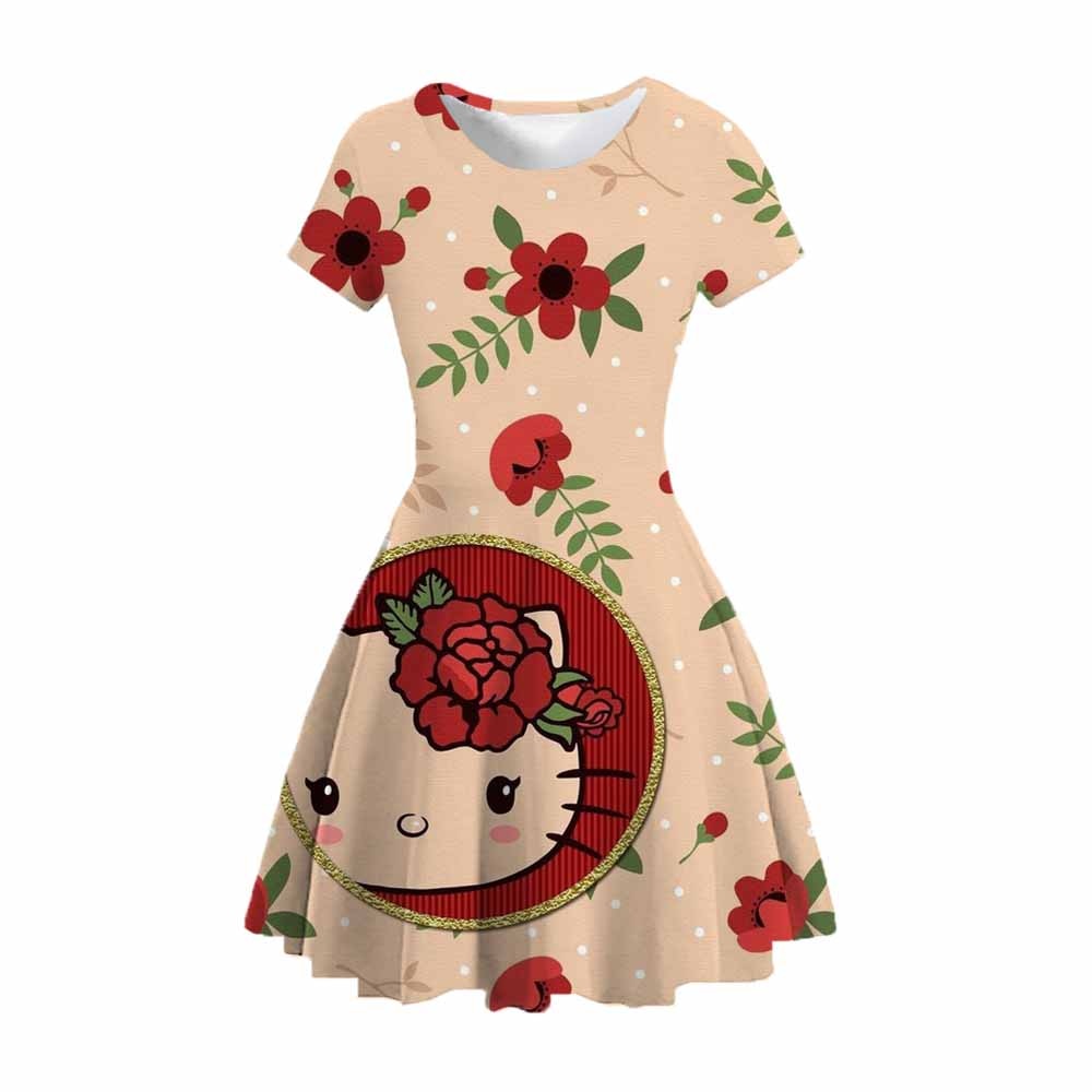 2023Summer Toddler Girl Dress Sleeveless Hello Kitty 3D Print Kids Beach Dress Princess Dresses for Girls 3 - Hello Kitty Plush