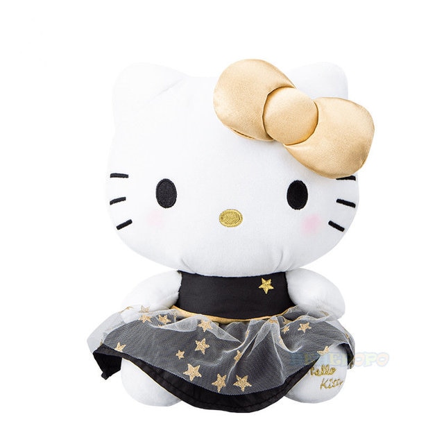30cm Sanrio Kawaii Black and Gold Series Kuromi Hello Kitty Plush Toy Pillow Soft Stuffed - Hello Kitty Plush