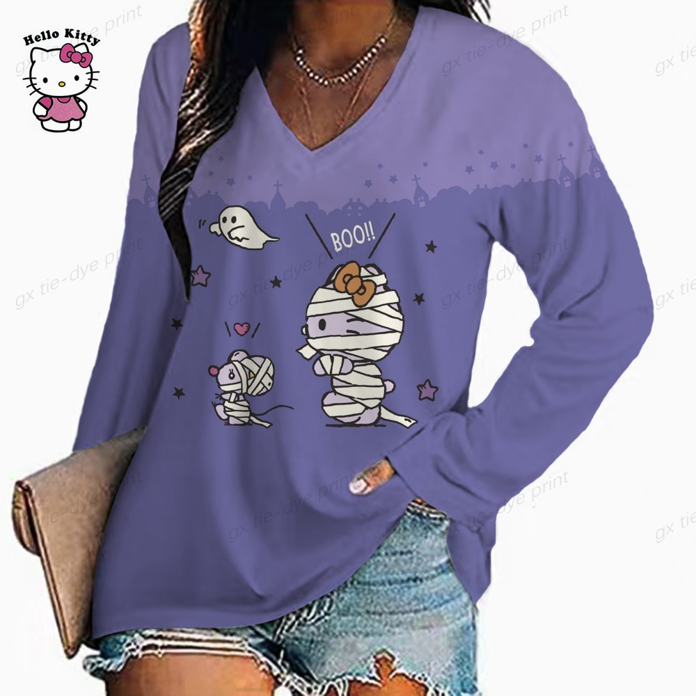 3D HELLO KITTY print T shirt women s street Harajuku T shirt Long sleeve V neck 1 - Hello Kitty Plush