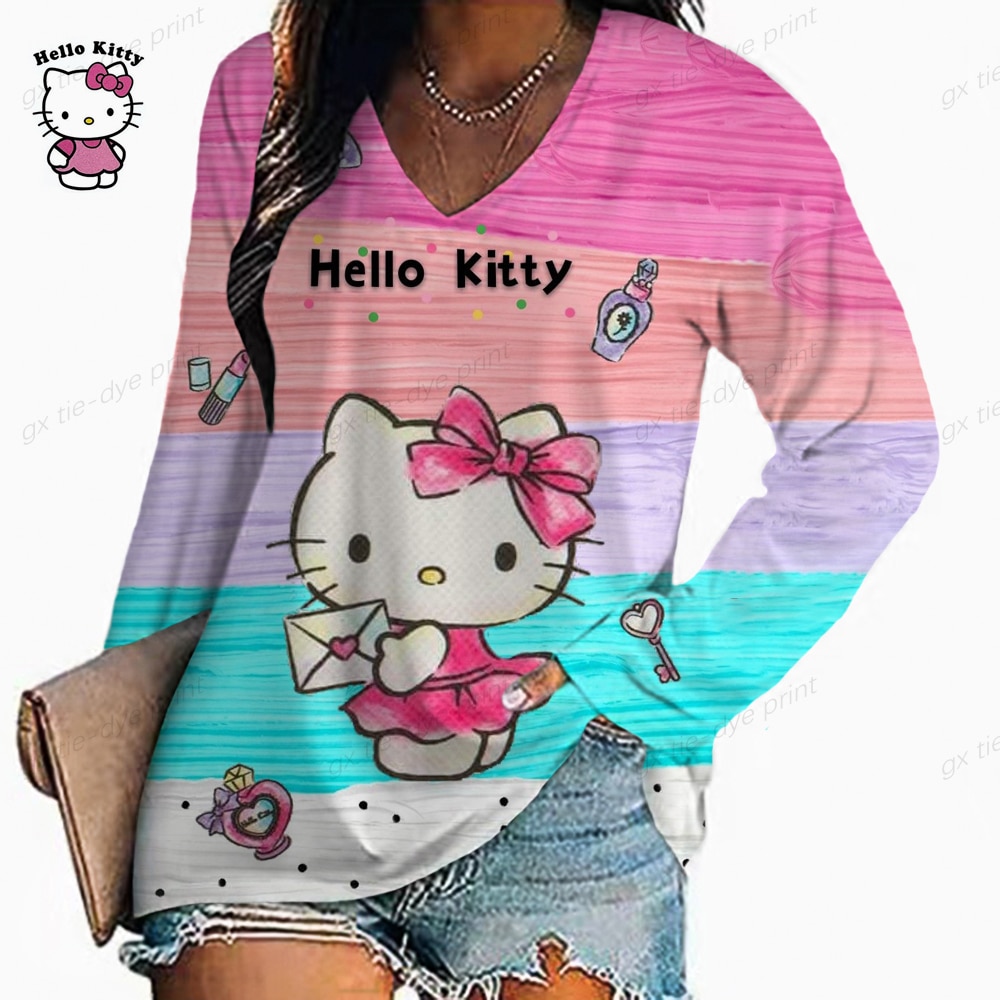 3D HELLO KITTY print T shirt women s street Harajuku T shirt Long sleeve V neck 5 - Hello Kitty Plush