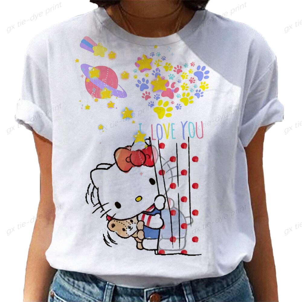 HELLO KITTY Printed Women s T Shirt Short Sleeve Round Neck Loose Women s T Shirt - Hello Kitty Plush