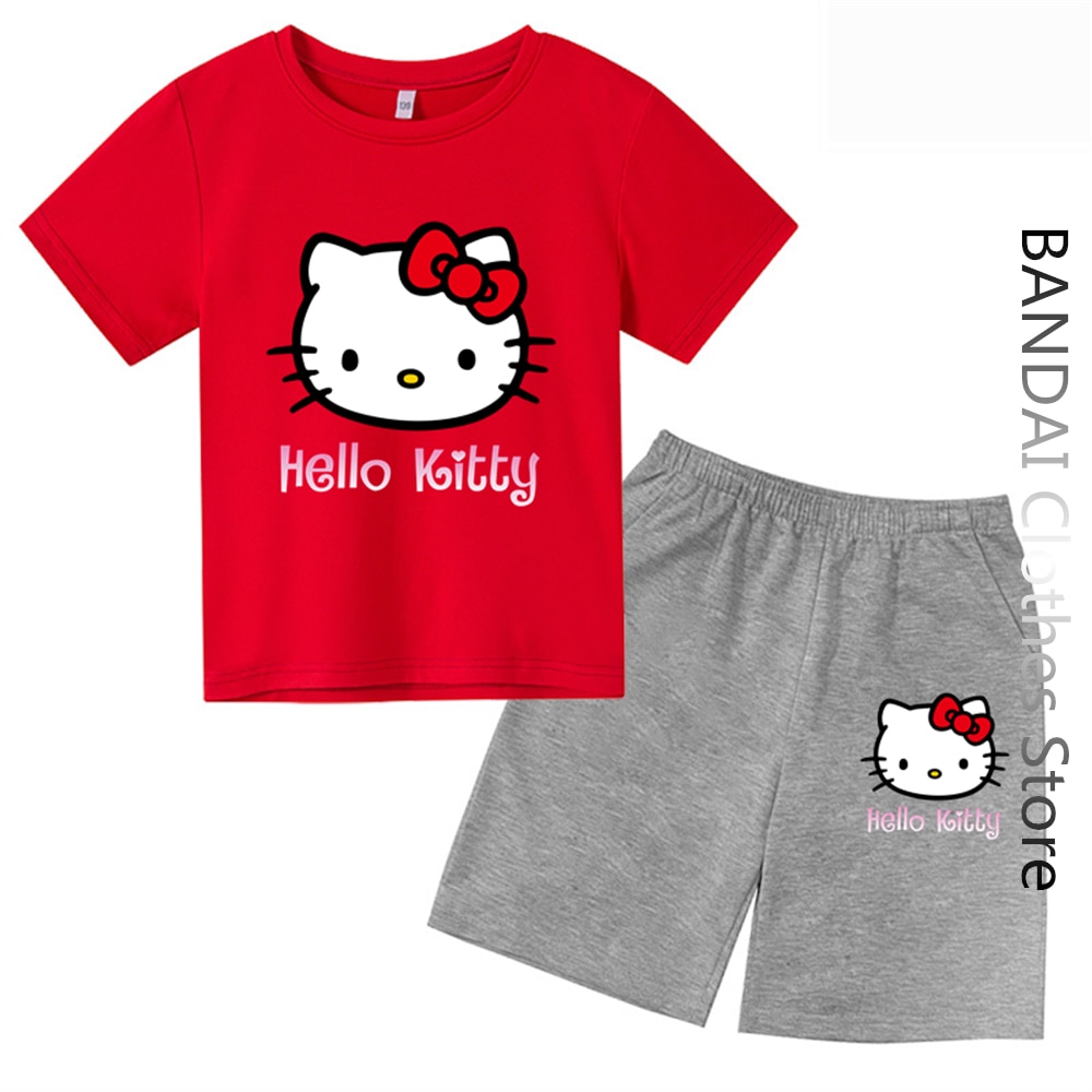 Hello Kitty Kids Tshirt Kuromi Girls T shirts Short Sleeve Women Streetwear Pullover Baby Boy Clothes 2 - Hello Kitty Plush
