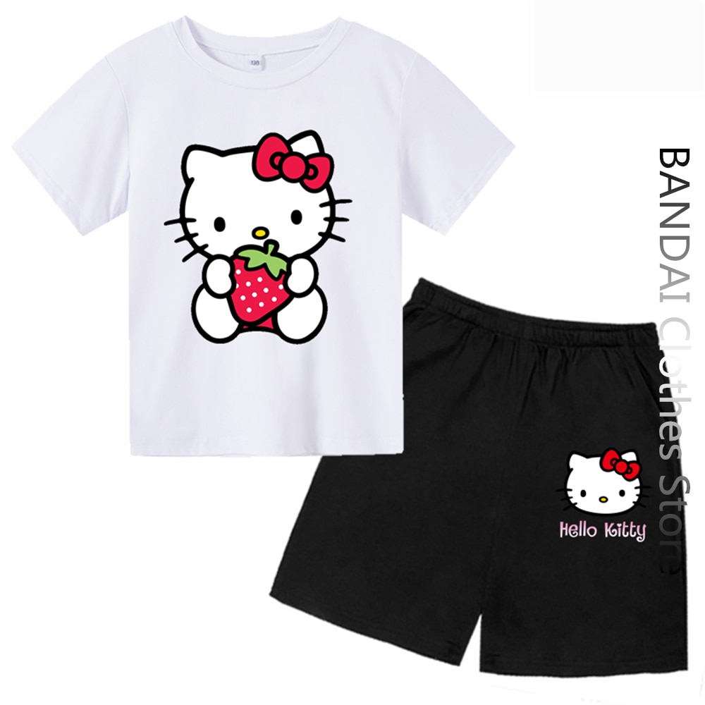 Hello Kitty Kids Tshirt Kuromi Girls T shirts Short Sleeve Women Streetwear Pullover Baby Boy Clothes 3 - Hello Kitty Plush