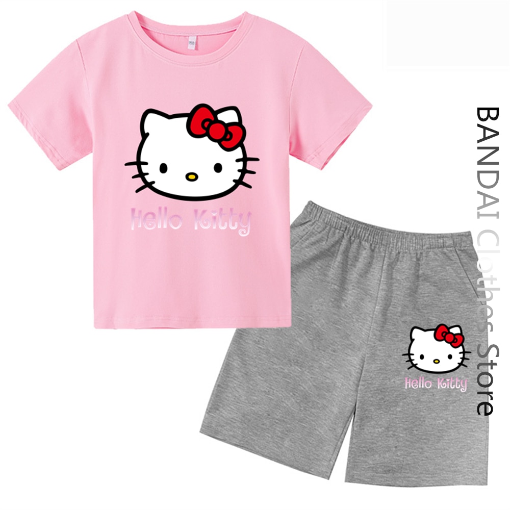 Hello Kitty Kids Tshirt Kuromi Girls T shirts Short Sleeve Women Streetwear Pullover Baby Boy Clothes - Hello Kitty Plush