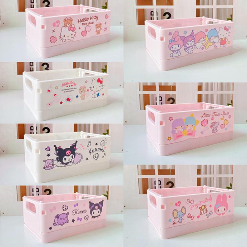 Kawaii Sanrio Hello Kitty My Melody Cinnamoroll Anime Figure Folding Storage Box Daily Necessities Cosmetic Storage - Hello Kitty Plush