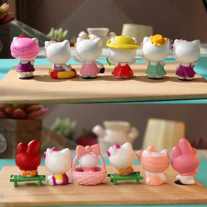 6pcs set Sanrio Figure Doll 5cm Anime Hello Kitty Kuromi Action Figurine Cute DIY Cake Topper 1 - Hello Kitty Plush