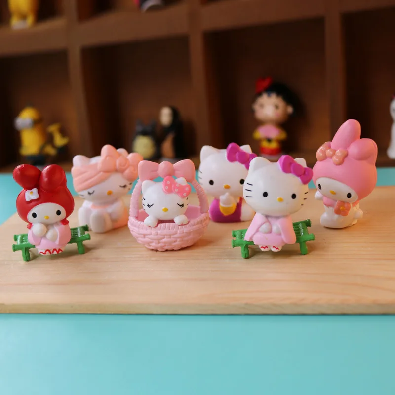 6pcs set Sanrio Figure Doll 5cm Anime Hello Kitty Kuromi Action Figurine Cute DIY Cake Topper 5 - Hello Kitty Plush