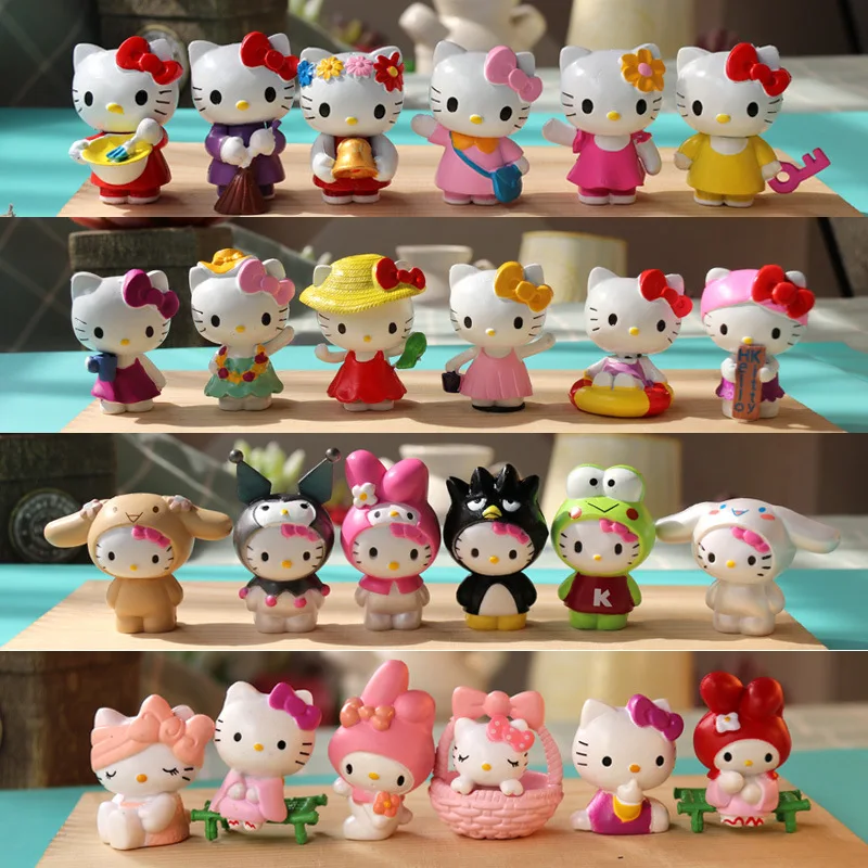 6pcs set Sanrio Figure Doll 5cm Anime Hello Kitty Kuromi Action Figurine Cute DIY Cake Topper - Hello Kitty Plush