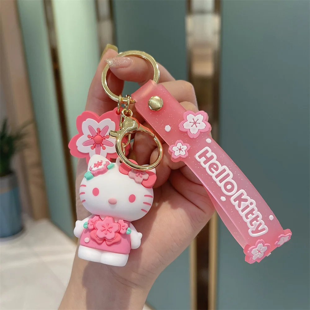 Anime Kuromi Hello Kitty Keychain Sakura Series Sanrio Accessories Kawaii Cinnamoroll Key Chain Pendant My Melody - Hello Kitty Plush