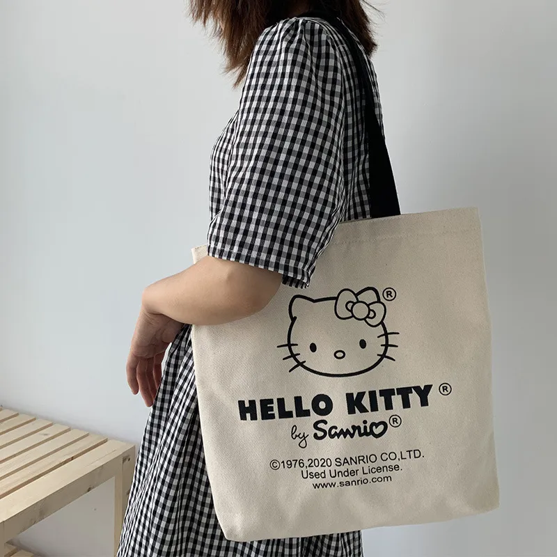 Canvas Tote Bag hello kitty Aesthetic Personalized Custom Reusable Grocery Bags Shopping Shoulder Bag cute travel 3 - Hello Kitty Plush