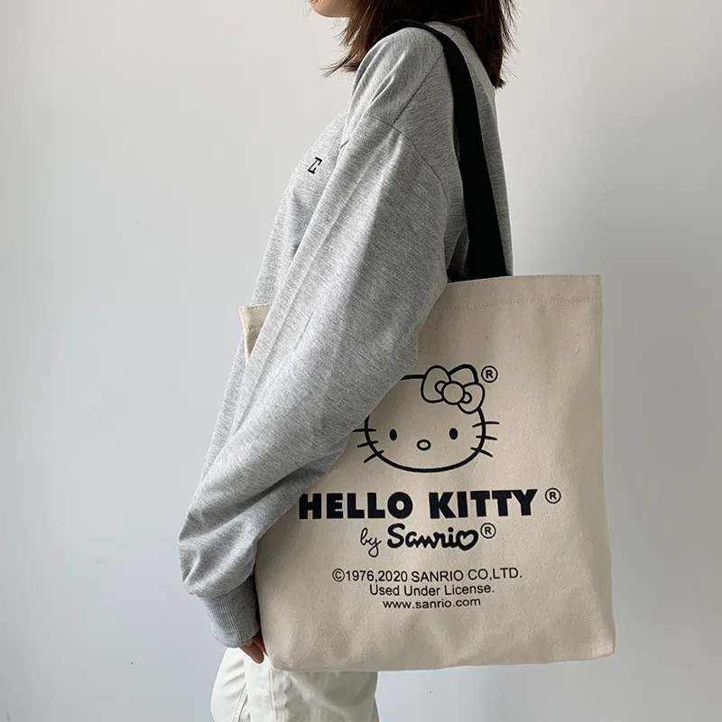 Canvas Tote Bag hello kitty Aesthetic Personalized Custom Reusable Grocery Bags Shopping Shoulder Bag cute travel - Hello Kitty Plush
