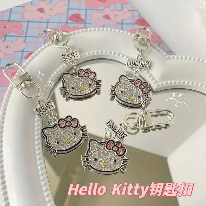 Cartoon Hello Kitty Key Chains Sanrio Best Friend Keychain Flash Diamond Pendant Girl Heart Student Bag 1 - Hello Kitty Plush