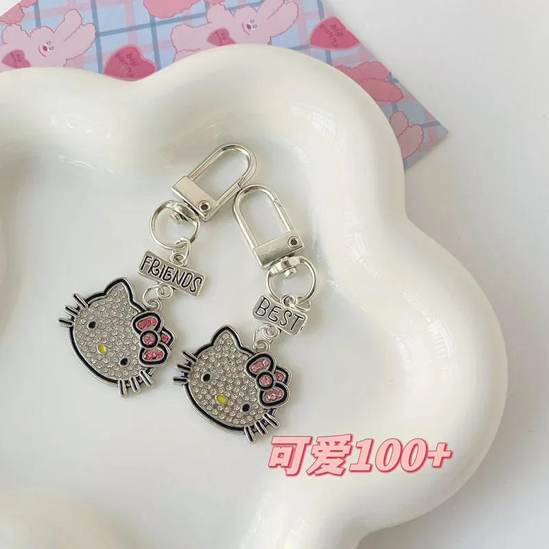 Cartoon Hello Kitty Key Chains Sanrio Best Friend Keychain Flash Diamond Pendant Girl Heart Student Bag 3 - Hello Kitty Plush