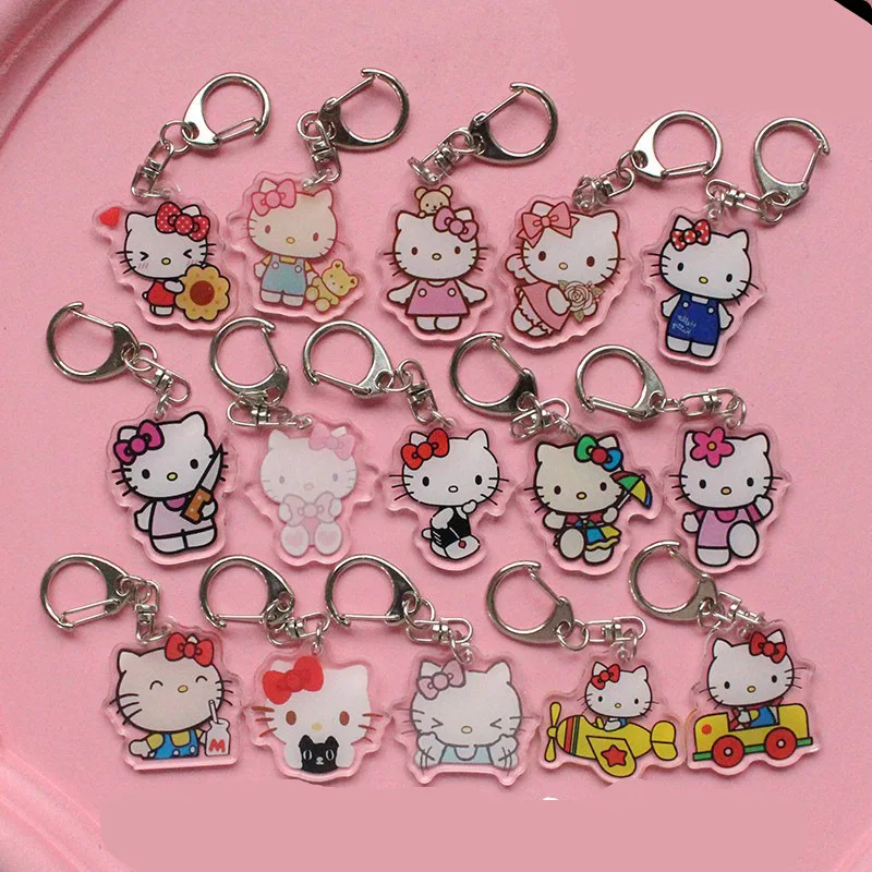 Hello Kitty Acrylic Keychain Accessories Sanrio Anime Figures Key Chain Pendant Cartoon Cosplay Chains Keyring Accessoried 1 - Hello Kitty Plush
