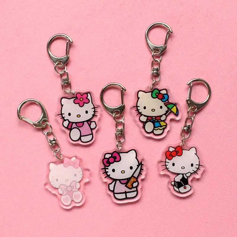 Hello Kitty Acrylic Keychain Accessories Sanrio Anime Figures Key Chain Pendant Cartoon Cosplay Chains Keyring Accessoried 3 - Hello Kitty Plush