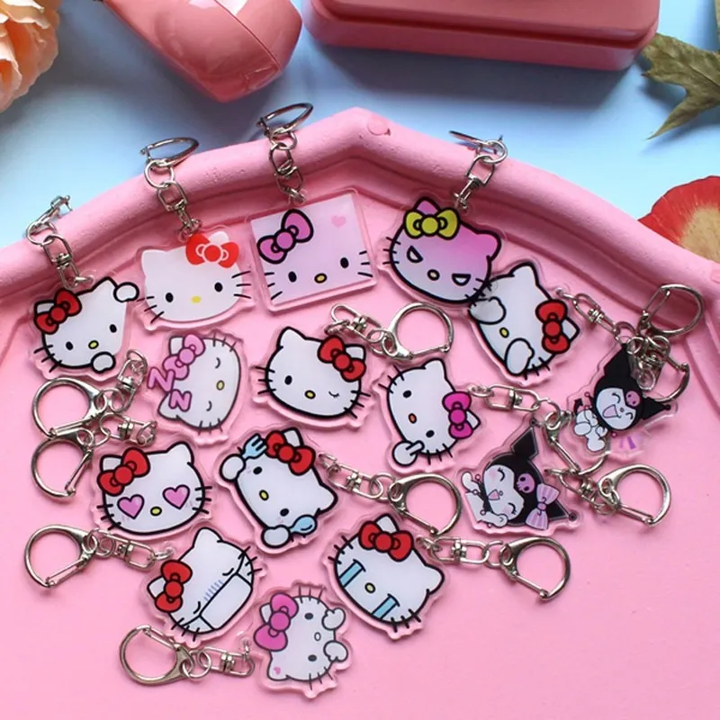 Hello Kitty Acrylic Keychain Accessories Sanrio Anime Figures Key Chain Pendant Cartoon Cosplay Chains Keyring Accessoried - Hello Kitty Plush