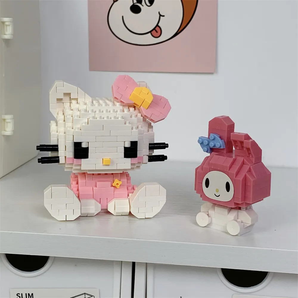 Hello Kitty Building Block Assembled Toys Decorative Ornament Sanrio Anime Figure Kuromi Model My Melody Children 2 - Hello Kitty Plush