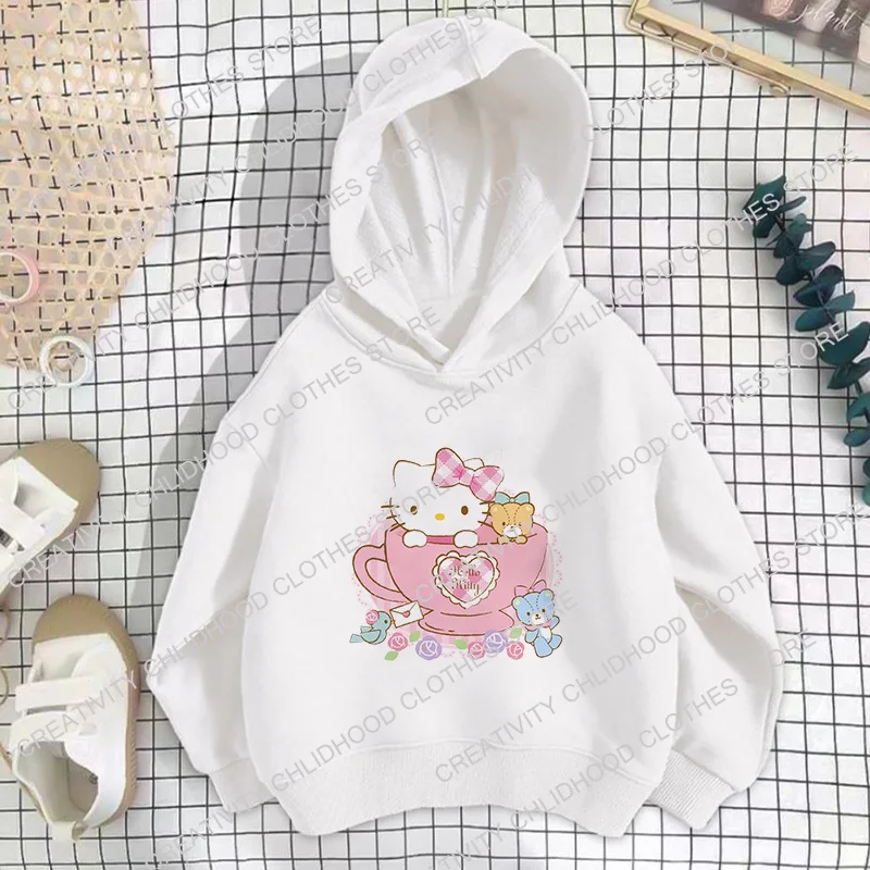 Hello Kitty Children Hoodies Sweatshirt Kawaii New Sanrio Pullover Fashion Anime Cartoons Casual Clothes Girls Boy 3 - Hello Kitty Plush