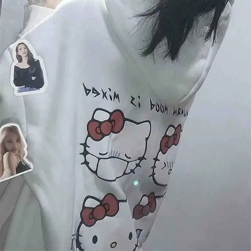 Japanese Kawaii Clothes Hello Kitty Printed White Hoodies Spring Autumn Student Cartoon Print Loose Hoodie Sweatshirt 2 - Hello Kitty Plush