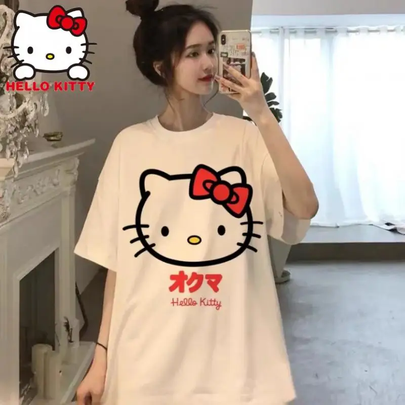 Kawaii Hello Kitty Shirt Y2K Top Women Clothes Cotton Anime Kawaii Short Sleeve New Summer Loose 2 - Hello Kitty Plush