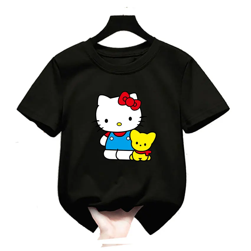 Kawaii Hello Kitty T Shirt Cartoon Short sleeve Boys Girls Harajuku Print T Shirt Kids Tshirt 1 - Hello Kitty Plush