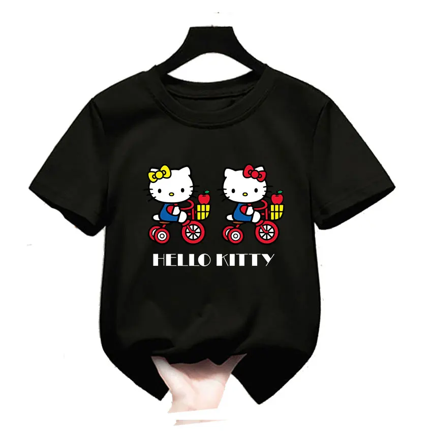 Kawaii Hello Kitty T Shirt Cartoon Short sleeve Boys Girls Harajuku Print T Shirt Kids Tshirt 3 - Hello Kitty Plush