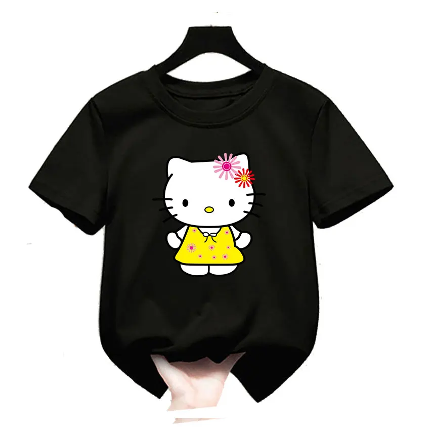 Kawaii Hello Kitty T Shirt Cartoon Short sleeve Boys Girls Harajuku Print T Shirt Kids Tshirt 5 - Hello Kitty Plush