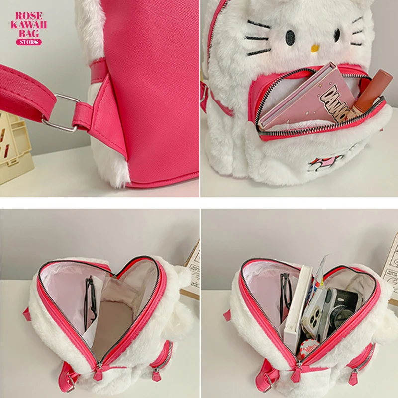 Kawaii Sanrio Backpack Hello Kitty Kuromi Cartoon Plush Bag Anime Cute Hello Kitty Plush Backpack High 2 - Hello Kitty Plush