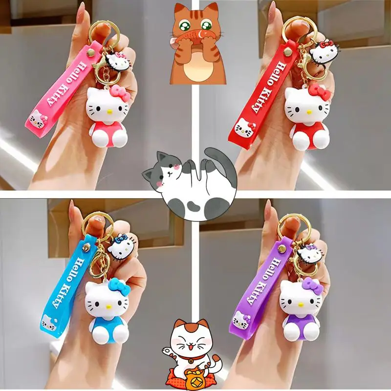Kawaii Sanrio Hello Kitty Keychain Cartoon Doll Cute Kitty Pvc Key Chain Soft Rubber Car Key 2 - Hello Kitty Plush