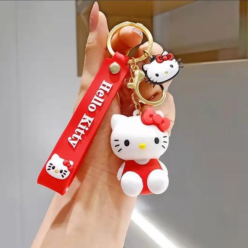 Kawaii Sanrio Hello Kitty Keychain Cartoon Doll Cute Kitty Pvc Key Chain Soft Rubber Car Key 4 - Hello Kitty Plush