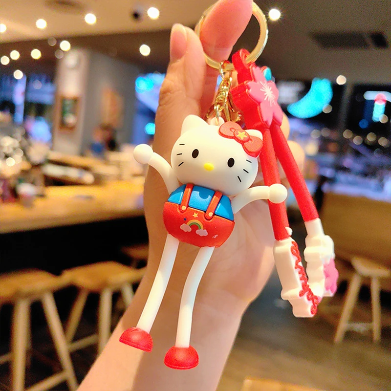 Kawaii Sanrio Hello Kitty Keychain Kuromi Stretchable Doll Cartoon Anime My Melody Car Key Chain Backpack - Hello Kitty Plush