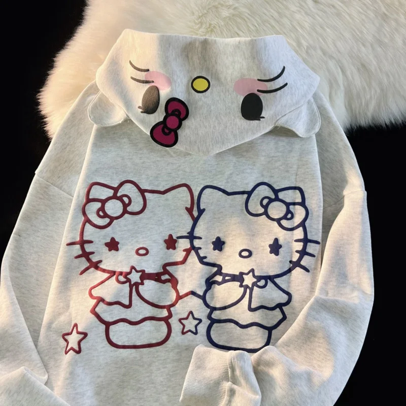 Sanrio Hello Kitty Cute Cardigan Hoodie Female Loose Oversize Hooded Sweater Yk2 Japanese Stylish Sweashirt Kawaii 2 - Hello Kitty Plush