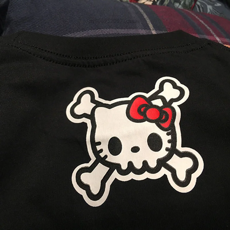 Sanrio Hello Kitty Halloween Goth T shirt Y2k Gothic Women Tees Hip hop Skeleton Tops Student 4 - Hello Kitty Plush