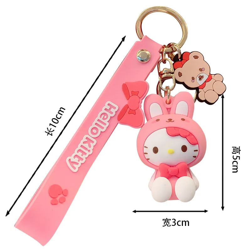 Sanrio Hello Kitty Keychain Cute Cartoon Melody Kuromi Cinnamoroll Doll Pendant Decoration Keyring Jewelry Girl Child - Hello Kitty Plush