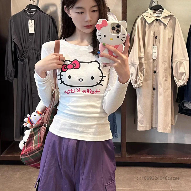 Sanrio Hello Kitty Long Sleeve T shirt Women Spring Cute Slim Tops Y2k Korean Style Clothes 1 - Hello Kitty Plush