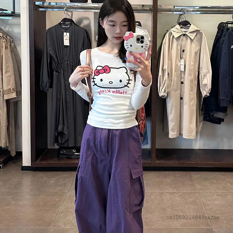 Sanrio Hello Kitty Long Sleeve T shirt Women Spring Cute Slim Tops Y2k Korean Style Clothes 2 - Hello Kitty Plush
