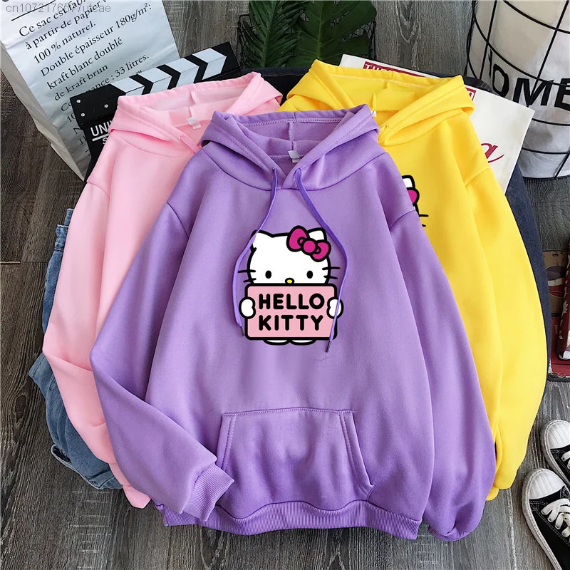 Sanrio Hello Kitty Printed Cute Cartoon Pink Hooded Sweatshirts For Women Fashion Loose Oversize Casual Pullovers 1 - Hello Kitty Plush