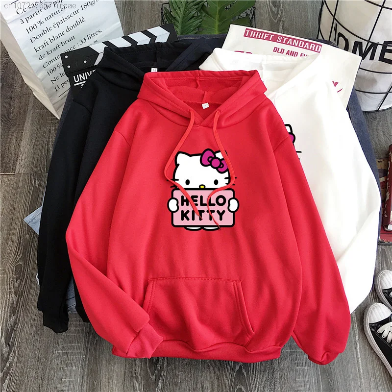 Sanrio Hello Kitty Printed Cute Cartoon Pink Hooded Sweatshirts For Women Fashion Loose Oversize Casual Pullovers 4 - Hello Kitty Plush