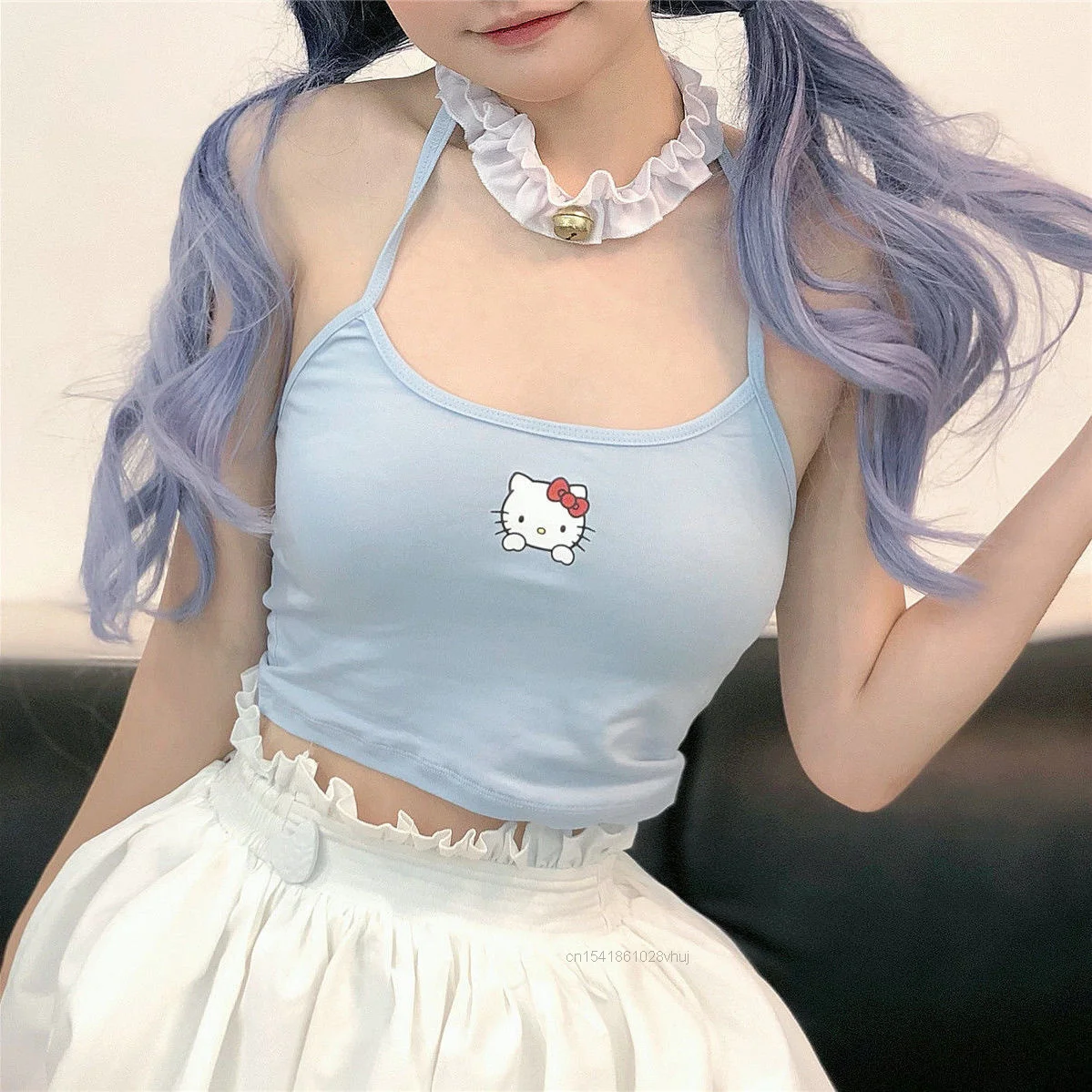 Sanrio Hello Kitty Sling Crop Tops Women Sexy Vest Kawaii T shirt Camis Lolita Clothes For 5 - Hello Kitty Plush