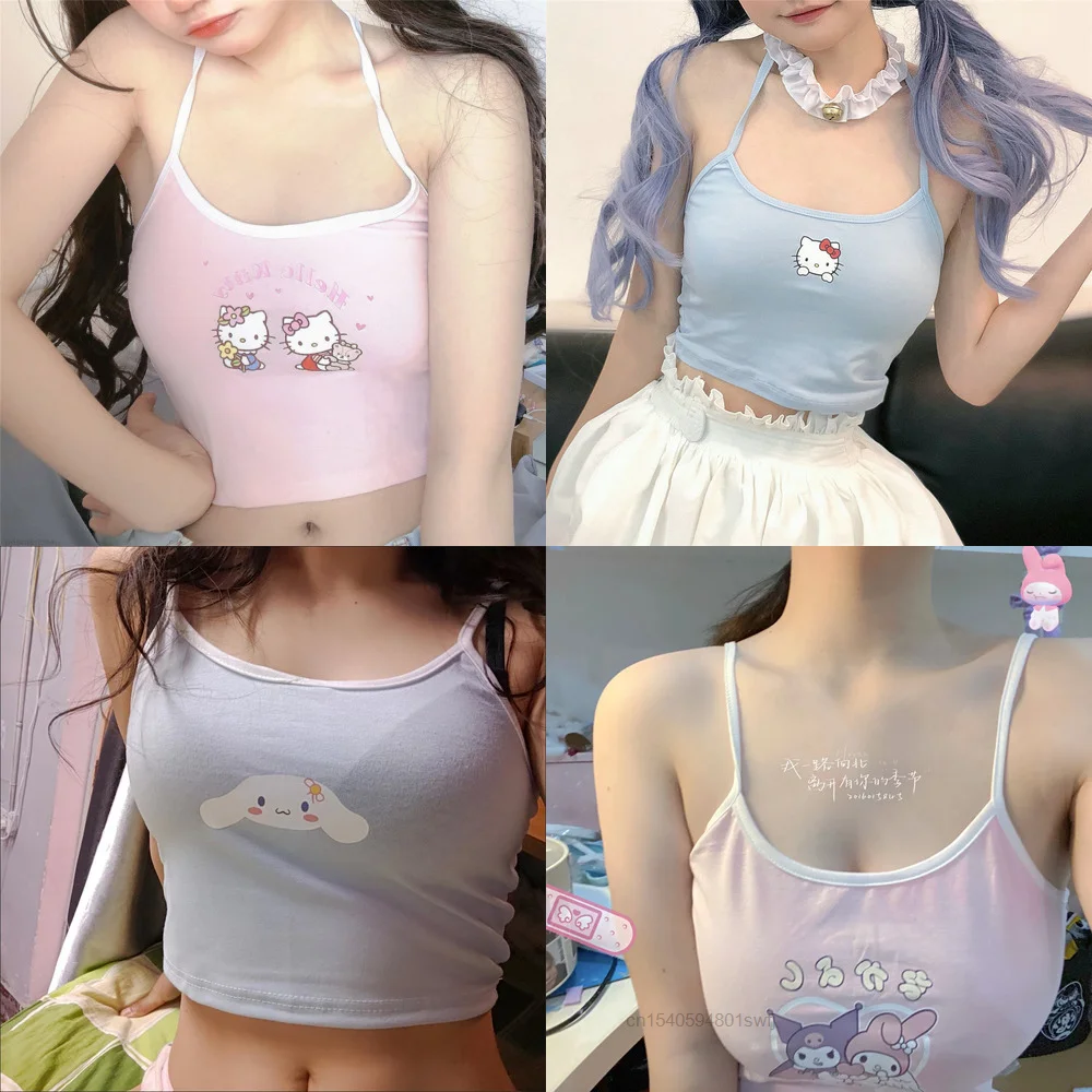 Sanrio Hello Kitty Sling Crop Tops Women Sexy Vest Kawaii T shirt Camis Lolita Clothes For - Hello Kitty Plush