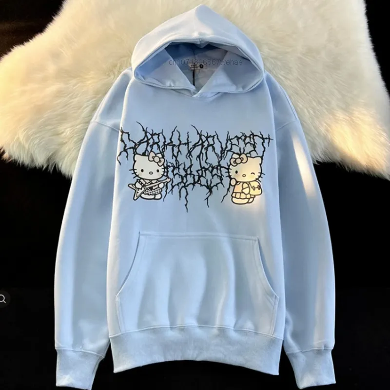 Sanrio Punk Rock Hello Kitty Hooded Sweater Hoodies Y2k Streetwear Fashion Pullovers Women s Autumn Loose 1 - Hello Kitty Plush