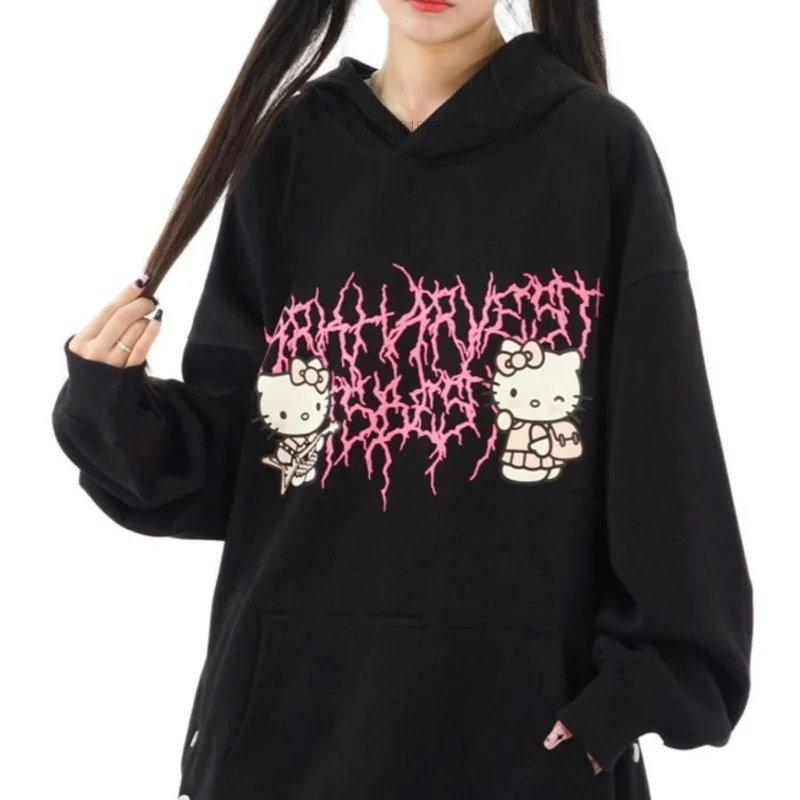 Sanrio Punk Rock Hello Kitty Hooded Sweater Hoodies Y2k Streetwear Fashion Pullovers Women s Autumn Loose 4 - Hello Kitty Plush