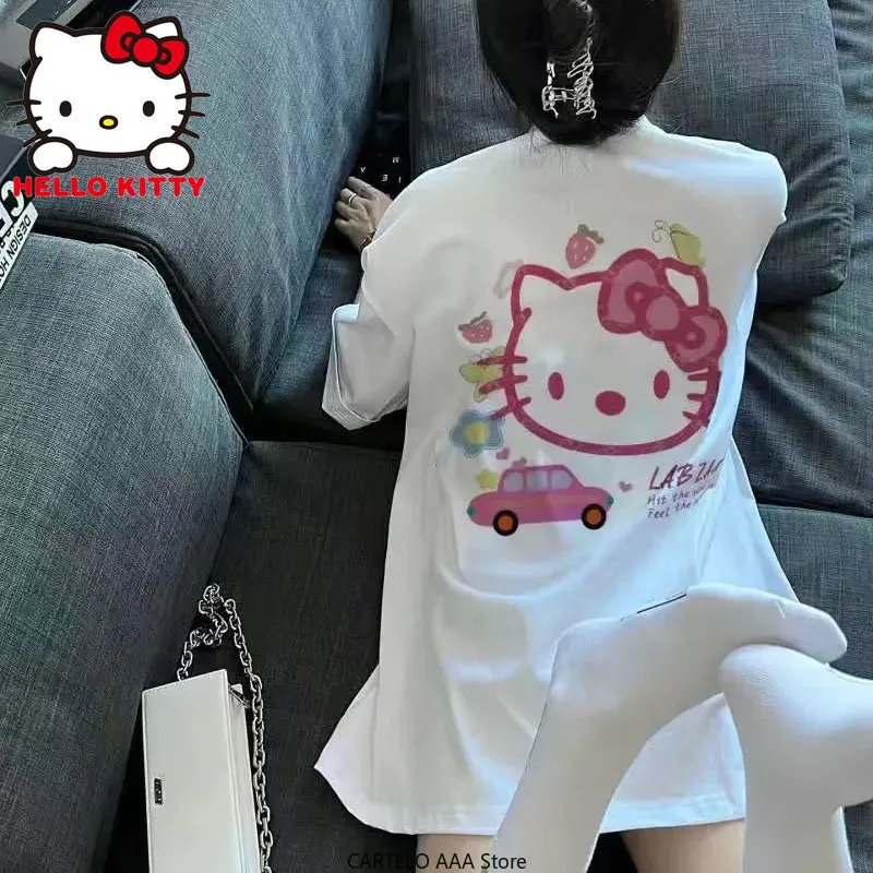 Summer Hello Kitty Casual Short Sleeved T Shirt For Women Loose Korean Fashion Y2k Top Sanrio 2 - Hello Kitty Plush