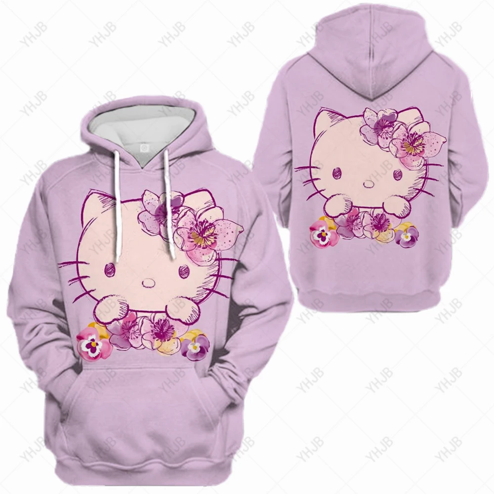 Sweatshirt Hoodie Oversize Hooded Hello Kitty Print Sweatshirts Black Women Clothes Hoodies Spring Women Tops Long 3 - Hello Kitty Plush